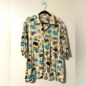 Vintage 90-00s Florida Marlins all over pattern men’s baseball button size XL
